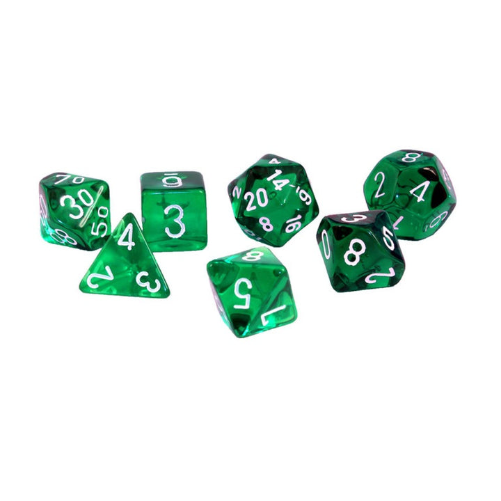 17628-8DLJ7-Chessex-Translucent-Mini-7-Die-Set-Green-White